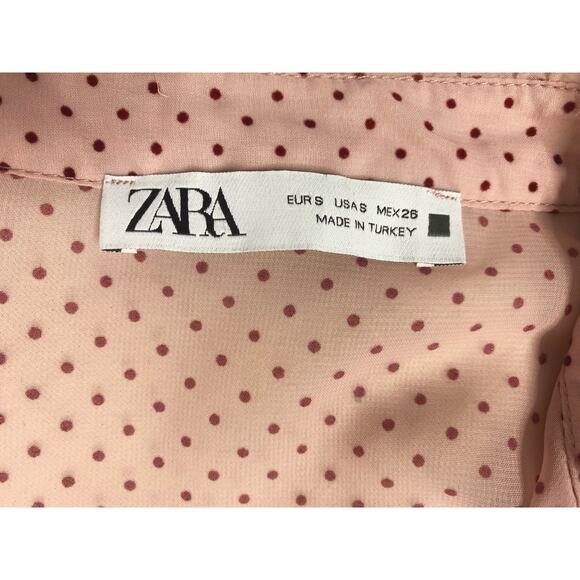 ZARA Sheer Pink and Red Polka Dot Ruffle Button Up Blouse US SMALL - Picture 10 of 10